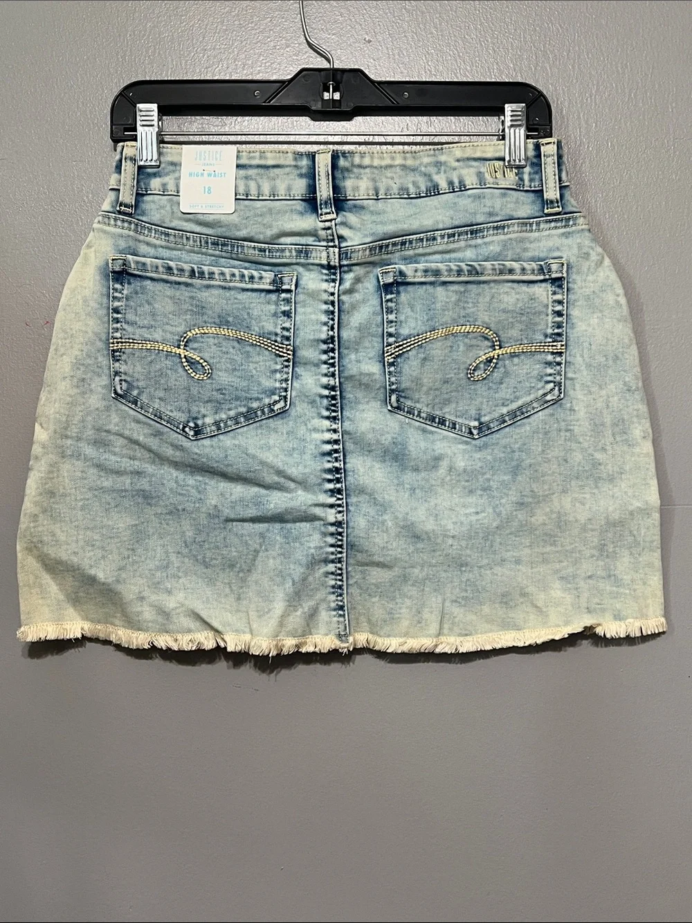 Justice Jeans High Waist Distressed Denim Skort Light Wash Button Front Size 18